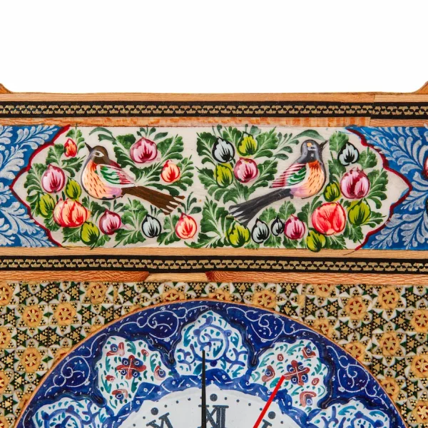 Persian Floral and Bird Khatam and Minakari Clock