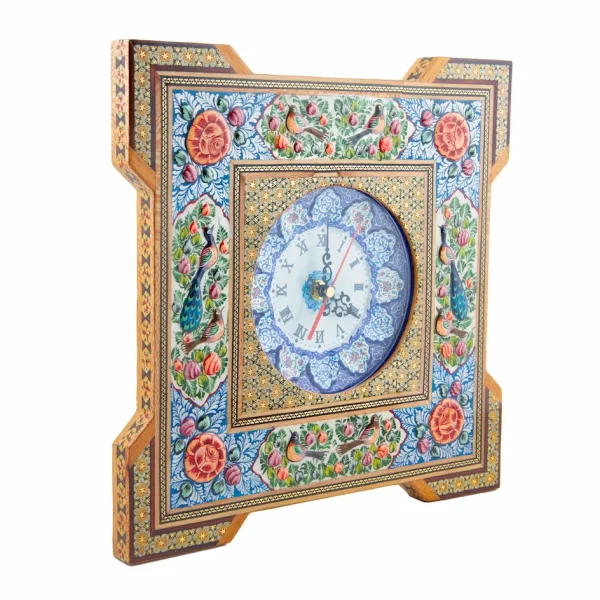 Persian Floral and Bird Khatam and Minakari Clock