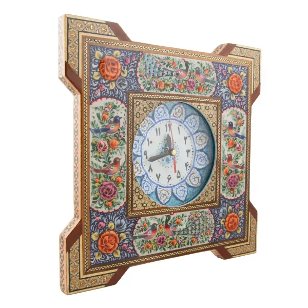 Persian Floral and Bird Khatam and Minakari Clock