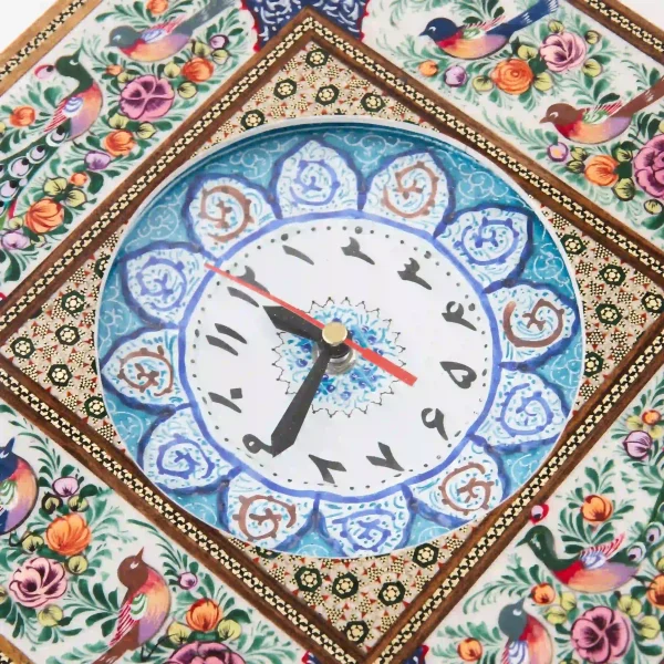 Persian Floral and Bird Khatam and Minakari Clock