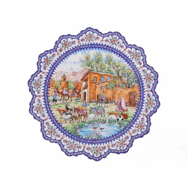 Rural Landscape Persian Minakari Art Plate –  30 cm